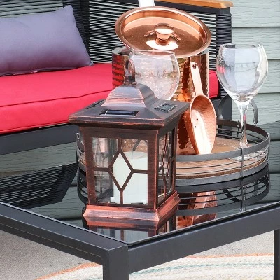 Sunnydaze Decor Sunnydaze Outdoor Lucien Hanging Tabletop Solar LED Rustic Farmhouse Decorative Candle Lantern - 9" - Copper 3 Sunnydaze Decor Sunnydaze Outdoor Lucien Hanging Tabletop Solar LED Rustic Farmhouse Decorative Candle Lantern - 9" - Copper - Image 2