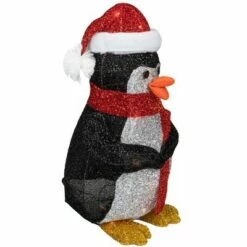 Northlight 19.5" White and Red Lighted Penguin with Santa Hat Outdoor Christmas Decoration