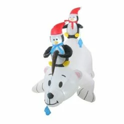 Northlight 6' White and Black Inflatable Polar Bear and Penguins Lighted Outdoor Christmas Decor