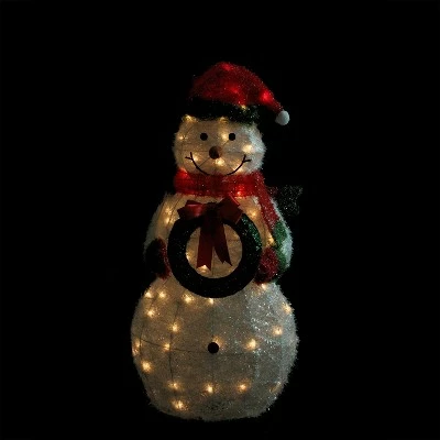 Northlight 38" White and Red Lighted Tinsel Snowman with Wreath Christmas Outdoor Decoration 3 Northlight 38" White and Red Lighted Tinsel Snowman with Wreath Christmas Outdoor Decoration