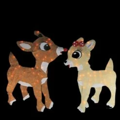 Northlight Set of 2 Lighted Rudolph and Clarice Outdoor Christmas Decorations, 32"