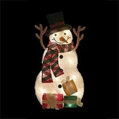 Northlight 31" Pre-Lit White and Black Snowman with Gifts Outdoor Christmas Decor 5 Northlight 31" Pre-Lit White and Black Snowman with Gifts Outdoor Christmas Decor - Image 3