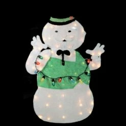 Northlight 33" Pre-Lit White and Green Snowman Christmas Outdoor Decor