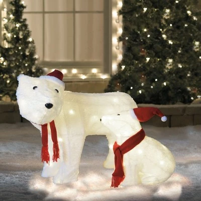 Northlight Set of 2 LED Lighted Chenille Polar Bears Outdoor Christmas Decorations 3 Northlight Set of 2 LED Lighted Chenille Polar Bears Outdoor Christmas Decorations