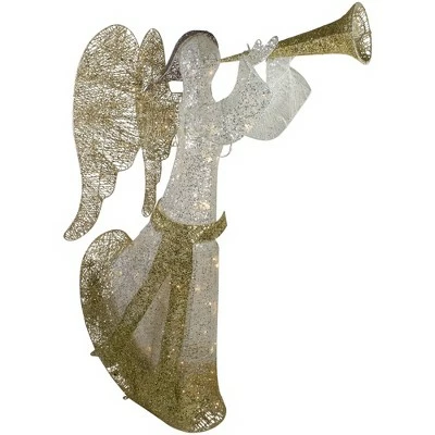 Northlight 44" Cotton Thread LED Lighted Gold and Silver Glitter Angel Outdoor Christmas Decoration 3 Northlight 44" Cotton Thread LED Lighted Gold and Silver Glitter Angel Outdoor Christmas Decoration