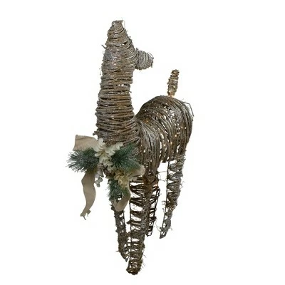 Northlight 32" 3D Pre-Lit Standing Rattan Reindeer with Ivory Bow and Pine Boughs and Cones Outdoor Christmas Decoration 3 Northlight 32" 3D Pre-Lit Standing Rattan Reindeer with Ivory Bow and Pine Boughs and Cones Outdoor Christmas Decoration - Image 2