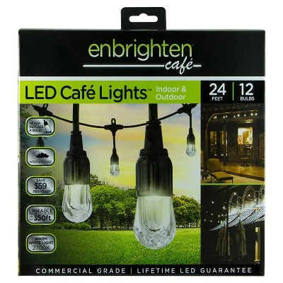 12ct Classic Café Outdoor String Lights Integrated LED Bulb - Black Wire - Enbrighten 6 12ct Classic Café Outdoor String Lights Integrated LED Bulb - Black Wire - Enbrighten - Image 5