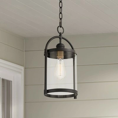 John Timberland Modern Outdoor Hanging Light Fixture Black Warm Brass Metal 15" Clear Glass for Exterior House Porch Patio Outside 2 John Timberland Modern Outdoor Hanging Light Fixture Black Warm Brass Metal 15" Clear Glass for Exterior House Porch Patio Outside