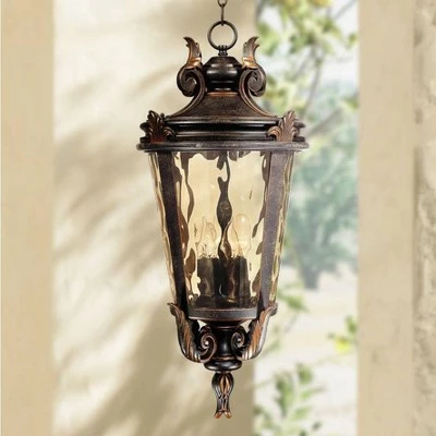 John Timberland Traditional Outdoor Light Hanging Veranda Bronze Scroll 26 1/4" Champagne Water Glass Damp Rated for Porch Patio 3 John Timberland Traditional Outdoor Light Hanging Veranda Bronze Scroll 26 1/4" Champagne Water Glass Damp Rated for Porch Patio