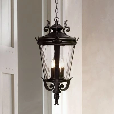 John Timberland Traditional Outdoor Ceiling Light Hanging Textured Black 23 3/4" Clear Hammered Glass Damp Rated for House Porch 3 John Timberland Traditional Outdoor Ceiling Light Hanging Textured Black 23 3/4" Clear Hammered Glass Damp Rated for House Porch