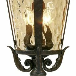 John Timberland Mediterranean Outdoor Ceiling Light Hanging Bronze Scroll 23 3/4" Champagne Hammered Glass Damp Rated for Patio -Outdoor Lighting Official Shop unnamed file 2161