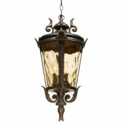John Timberland Mediterranean Outdoor Ceiling Light Hanging Bronze Scroll 23 3/4" Champagne Hammered Glass Damp Rated for Patio -Outdoor Lighting Official Shop unnamed file 2162