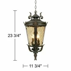 John Timberland Mediterranean Outdoor Ceiling Light Hanging Bronze Scroll 23 3/4" Champagne Hammered Glass Damp Rated for Patio -Outdoor Lighting Official Shop unnamed file 2164