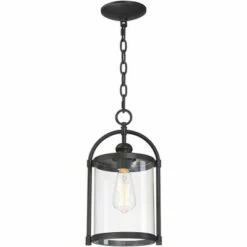 John Timberland Modern Outdoor Ceiling Light Hanging Black 15" Cylindrical Glass for Exterior House Porch Patio Deck -Outdoor Lighting Official Shop unnamed file 2167