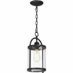 John Timberland Modern Outdoor Ceiling Light Hanging Black 15" Cylindrical Glass for Exterior House Porch Patio Deck -Outdoor Lighting Official Shop unnamed file 2168