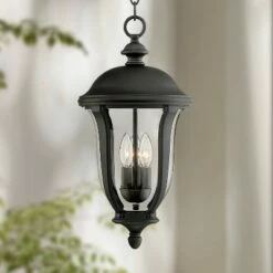 John Timberland Traditional Outdoor Ceiling Light Hanging Black 20" Clear Glass for Exterior House Porch Patio Deck