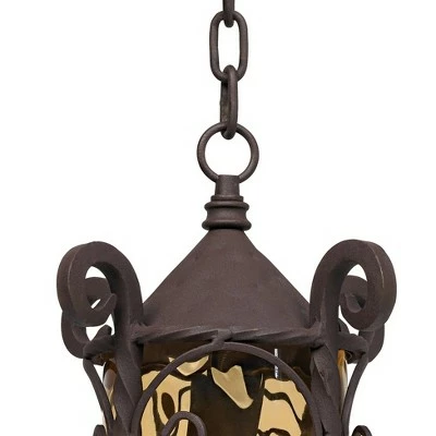 John Timberland Traditional Outdoor Light Hanging Dark Walnut Iron Scroll 15" Champagne Water Glass Damp Rated for Exterior Porch 4 John Timberland Traditional Outdoor Light Hanging Dark Walnut Iron Scroll 15" Champagne Water Glass Damp Rated for Exterior Porch - Image 2