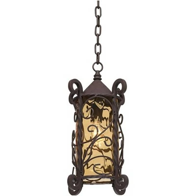 John Timberland Traditional Outdoor Light Hanging Dark Walnut Iron Scroll 15" Champagne Water Glass Damp Rated for Exterior Porch 6 John Timberland Traditional Outdoor Light Hanging Dark Walnut Iron Scroll 15" Champagne Water Glass Damp Rated for Exterior Porch - Image 4