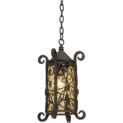 John Timberland Traditional Outdoor Light Hanging Dark Walnut Iron Scroll 15" Champagne Water Glass Damp Rated for Exterior Porch 7 John Timberland Traditional Outdoor Light Hanging Dark Walnut Iron Scroll 15" Champagne Water Glass Damp Rated for Exterior Porch - Image 5