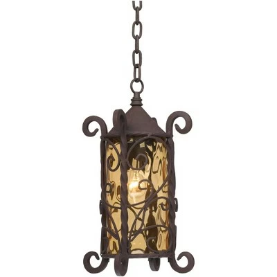 John Timberland Traditional Outdoor Light Hanging Dark Walnut Iron Scroll 15" Champagne Water Glass Damp Rated for Exterior Porch 8 John Timberland Traditional Outdoor Light Hanging Dark Walnut Iron Scroll 15" Champagne Water Glass Damp Rated for Exterior Porch - Image 6