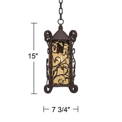 John Timberland Traditional Outdoor Light Hanging Dark Walnut Iron Scroll 15" Champagne Water Glass Damp Rated for Exterior Porch 9 John Timberland Traditional Outdoor Light Hanging Dark Walnut Iron Scroll 15" Champagne Water Glass Damp Rated for Exterior Porch - Image 7