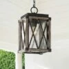 Possini Euro Design Rustic Outdoor Ceiling Light Hanging Bronze Wood Finish 14 1/2" Clear Seedy Glass Lantern Exterior House Porch Patio