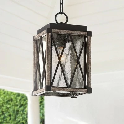 Possini Euro Design Rustic Outdoor Ceiling Light Hanging Bronze Wood Finish 14 1/2" Clear Seedy Glass Lantern Exterior House Porch Patio 3 Possini Euro Design Rustic Outdoor Ceiling Light Hanging Bronze Wood Finish 14 1/2" Clear Seedy Glass Lantern Exterior House Porch Patio