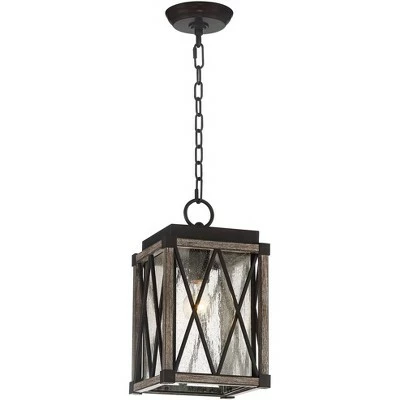 Possini Euro Design Rustic Outdoor Ceiling Light Hanging Bronze Wood Finish 14 1/2" Clear Seedy Glass Lantern Exterior House Porch Patio 7 Possini Euro Design Rustic Outdoor Ceiling Light Hanging Bronze Wood Finish 14 1/2" Clear Seedy Glass Lantern Exterior House Porch Patio - Image 5