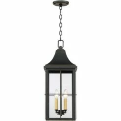 John Timberland Traditional Outdoor Hanging Light Fixture Black Warm Gold 24 3/4" Clear Glass Panels Exterior House Porch Patio -Outdoor Lighting Official Shop unnamed file 2214