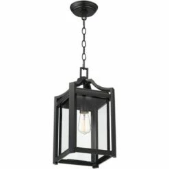 Franklin Iron Works Rustic Farmhouse Outdoor Ceiling Light Hanging Black 17" Clear Beveled Glass Exterior House Porch Patio Deck -Outdoor Lighting Official Shop unnamed file 2219