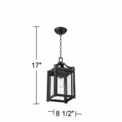 Franklin Iron Works Rustic Farmhouse Outdoor Ceiling Light Hanging Black 17" Clear Beveled Glass Exterior House Porch Patio Deck -Outdoor Lighting Official Shop unnamed file 2221