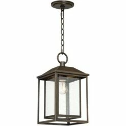 Franklin Iron Works Mission Outdoor Ceiling Light Hanging Bronze 16 3/4" Textured Glass Lantern for Exterior House Porch Patio -Outdoor Lighting Official Shop unnamed file 2233