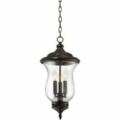 Franklin Iron Works Outdoor Ceiling Light Hanging LED Dimmable Bronze 22" Clear Seedy Glass for Exterior House Porch Patio -Outdoor Lighting Official Shop unnamed file 2242