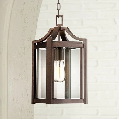 Franklin Iron Works Modern Outdoor Ceiling Light Hanging Rustic Bronze 17" Clear Glass Damp Rated for Exterior Porch Entryway 2 Franklin Iron Works Modern Outdoor Ceiling Light Hanging Rustic Bronze 17" Clear Glass Damp Rated for Exterior Porch Entryway