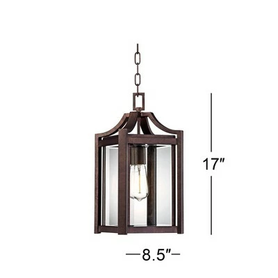 Franklin Iron Works Modern Outdoor Ceiling Light Hanging Rustic Bronze 17" Clear Glass Damp Rated for Exterior Porch Entryway 5 Franklin Iron Works Modern Outdoor Ceiling Light Hanging Rustic Bronze 17" Clear Glass Damp Rated for Exterior Porch Entryway - Image 4