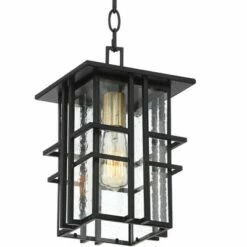 Possini Euro Design Modern Outdoor Ceiling Light Hanging Black Geometric Frame 12 1/2" Seedy Glass for Exterior House Porch Patio -Outdoor Lighting Official Shop unnamed file 2258