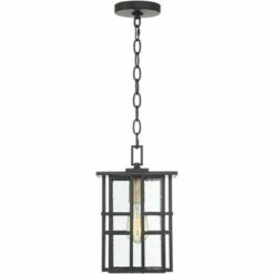 Possini Euro Design Modern Outdoor Ceiling Light Hanging Black Geometric Frame 12 1/2" Seedy Glass for Exterior House Porch Patio -Outdoor Lighting Official Shop unnamed file 2261