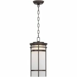 Possini Euro Design Modern Outdoor Hanging Lighting Fixture Bronze Metal 16 1/4" LED Etched Glass Shade for Exterior House Porch