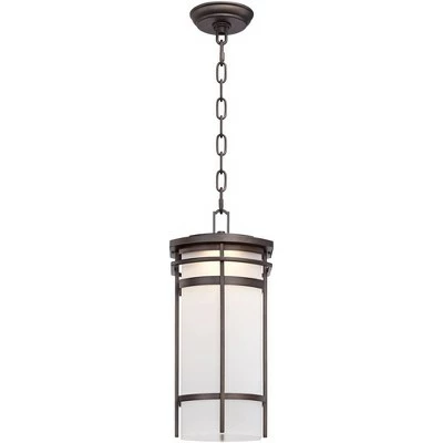 Possini Euro Design Modern Outdoor Hanging Lighting Fixture Bronze Metal 16 1/4" LED Etched Glass Shade for Exterior House Porch 4 Possini Euro Design Modern Outdoor Hanging Lighting Fixture Bronze Metal 16 1/4" LED Etched Glass Shade for Exterior House Porch - Image 2