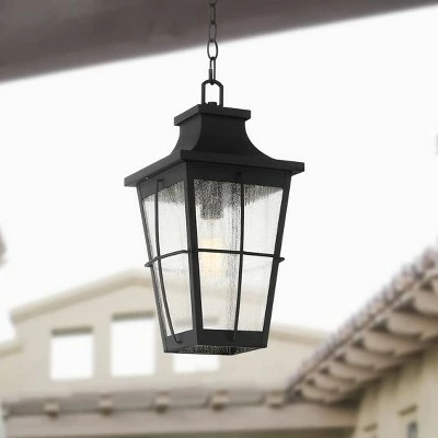 John Timberland Modern Outdoor Hanging Light Fixture Rich Black 18" Clear Seeded Glass for Exterior House Porch Patio Outside Deck 3 John Timberland Modern Outdoor Hanging Light Fixture Rich Black 18" Clear Seeded Glass for Exterior House Porch Patio Outside Deck