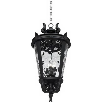 John Timberland Traditional Outdoor Light Hanging Textured Black Scroll 30" Clear Hammered Glass Damp Rated for Porch Patio 4 John Timberland Traditional Outdoor Light Hanging Textured Black Scroll 30" Clear Hammered Glass Damp Rated for Porch Patio - Image 2