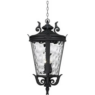 John Timberland Traditional Outdoor Light Hanging Textured Black Scroll 30" Clear Hammered Glass Damp Rated for Porch Patio 5 John Timberland Traditional Outdoor Light Hanging Textured Black Scroll 30" Clear Hammered Glass Damp Rated for Porch Patio - Image 3