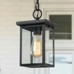 Square Glass/Metal Outdoor Pendant Lamp Black - LNC