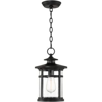 Franklin Iron Works Modern Outdoor Hanging Light Matte Black 13 3/4" Clear Seedy Glass Exterior House Porch Patio Outside Deck 7 Franklin Iron Works Modern Outdoor Hanging Light Matte Black 13 3/4" Clear Seedy Glass Exterior House Porch Patio Outside Deck - Image 5