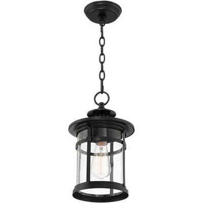 Franklin Iron Works Modern Outdoor Hanging Light Matte Black 13 3/4" Clear Seedy Glass Exterior House Porch Patio Outside Deck 8 Franklin Iron Works Modern Outdoor Hanging Light Matte Black 13 3/4" Clear Seedy Glass Exterior House Porch Patio Outside Deck - Image 6