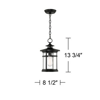Franklin Iron Works Modern Outdoor Hanging Light Matte Black 13 3/4" Clear Seedy Glass Exterior House Porch Patio Outside Deck 9 Franklin Iron Works Modern Outdoor Hanging Light Matte Black 13 3/4" Clear Seedy Glass Exterior House Porch Patio Outside Deck - Image 7