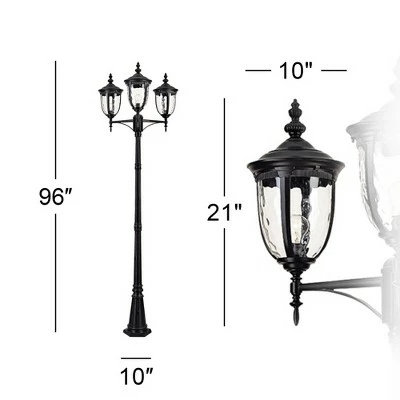 John Timberland Outdoor Light Post Street Lantern 3 Light Texturized Black 96" Clear Hammered Glass for Exterior Yard Walkway 3 John Timberland Outdoor Light Post Street Lantern 3 Light Texturized Black 96" Clear Hammered Glass for Exterior Yard Walkway - Image 2