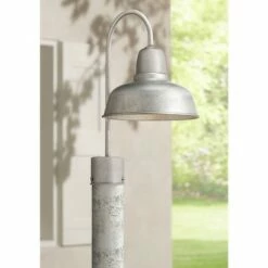 John Timberland Industrial Outdoor Post Light Fixture Urban Barn Galvanized Steel Vintage 15 3/4" for Exterior Garden Yard Patio