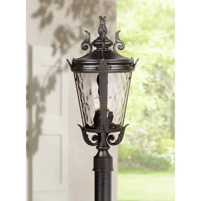 John Timberland Traditional Outdoor Post Light Textured Black Scroll 25" Clear Hammered Glass for Exterior Garden Yard 3 John Timberland Traditional Outdoor Post Light Textured Black Scroll 25" Clear Hammered Glass for Exterior Garden Yard