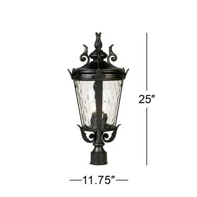 John Timberland Traditional Outdoor Post Light Textured Black Scroll 25" Clear Hammered Glass for Exterior Garden Yard 6 John Timberland Traditional Outdoor Post Light Textured Black Scroll 25" Clear Hammered Glass for Exterior Garden Yard - Image 4